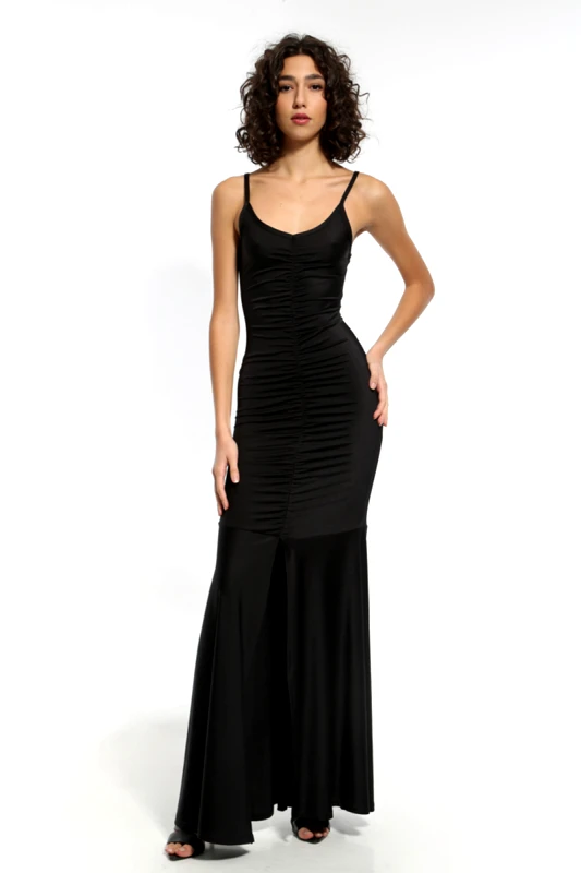Anel Fashion ΣΑΤΕΝ MAXI ΜΑΥΡΟ ΦΟΡΕΜΑ ΜΕ ΤΙΡΑΝΤΑ
