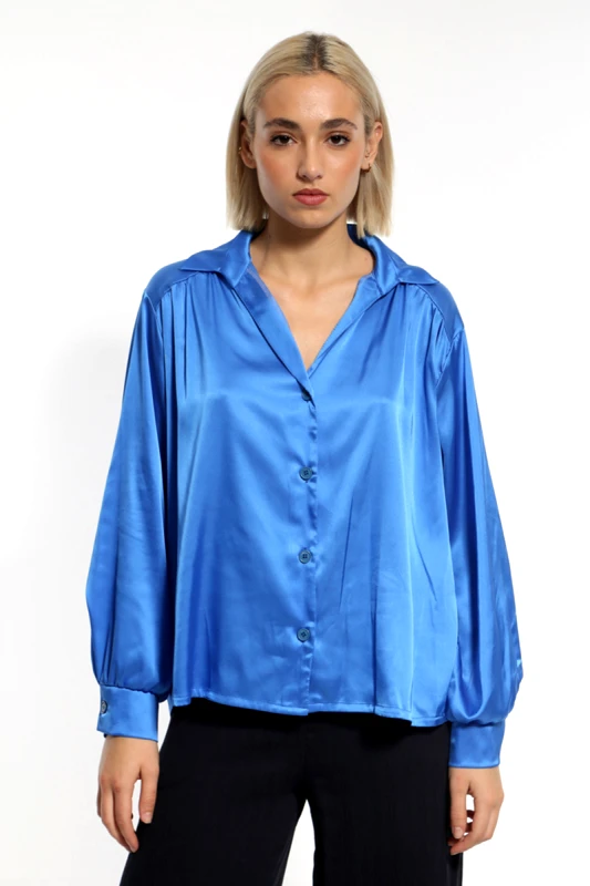 Anel Fashion ΜΠΛΕ ΡΟΥΑ ΣΑΤΕΝ ΜΑΚΡΥΜΑΝΙΚΟ ΠΟΥΚΑΜΙΣΟ