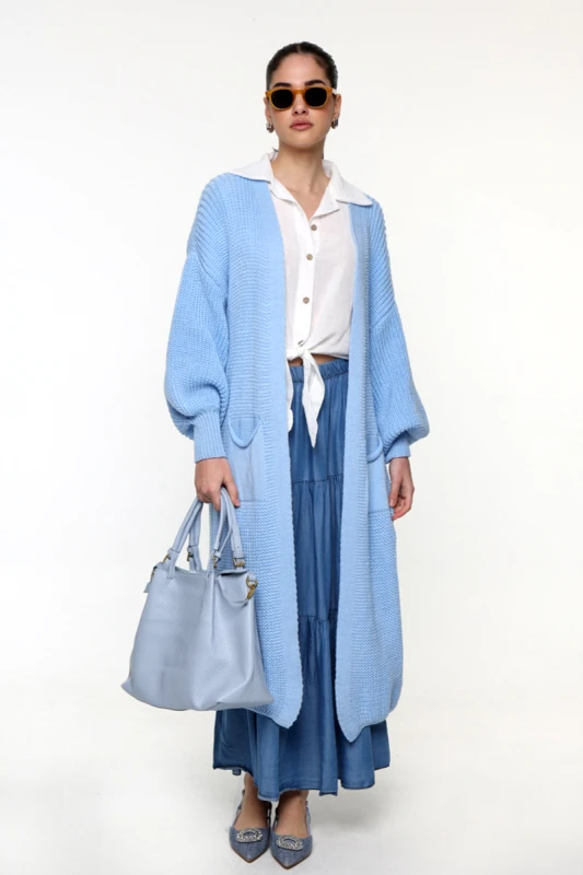 Anel Fashion ΠΛΕΚΤΗ ΖΑΚΕΤΑ ΜΑΚΡΥΜΑΝΙΚΗ ΣΕ ΣΙΕΛ ΧΡΩΜΑ