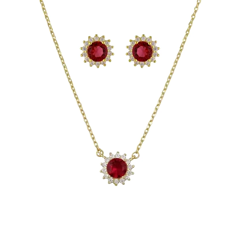 AMOR AMOR Σετ Κολιέ - Σκουλαρίκια Ροζέτα Από Ασήμι 925 Επιχρυσωμένο Στρογγυλό SS17430