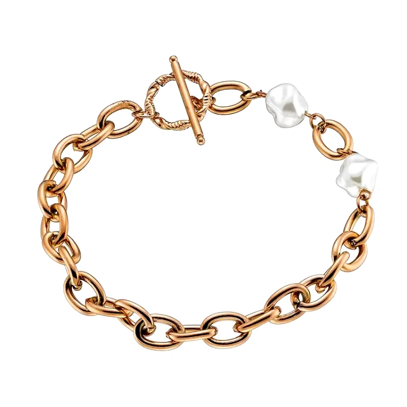 AMOR AMOR Βραχιόλι Από Ανοξείδωτο Ατσάλι Ροζ Επιχρυσωμένο Με Μαργαριτάρια AS25296