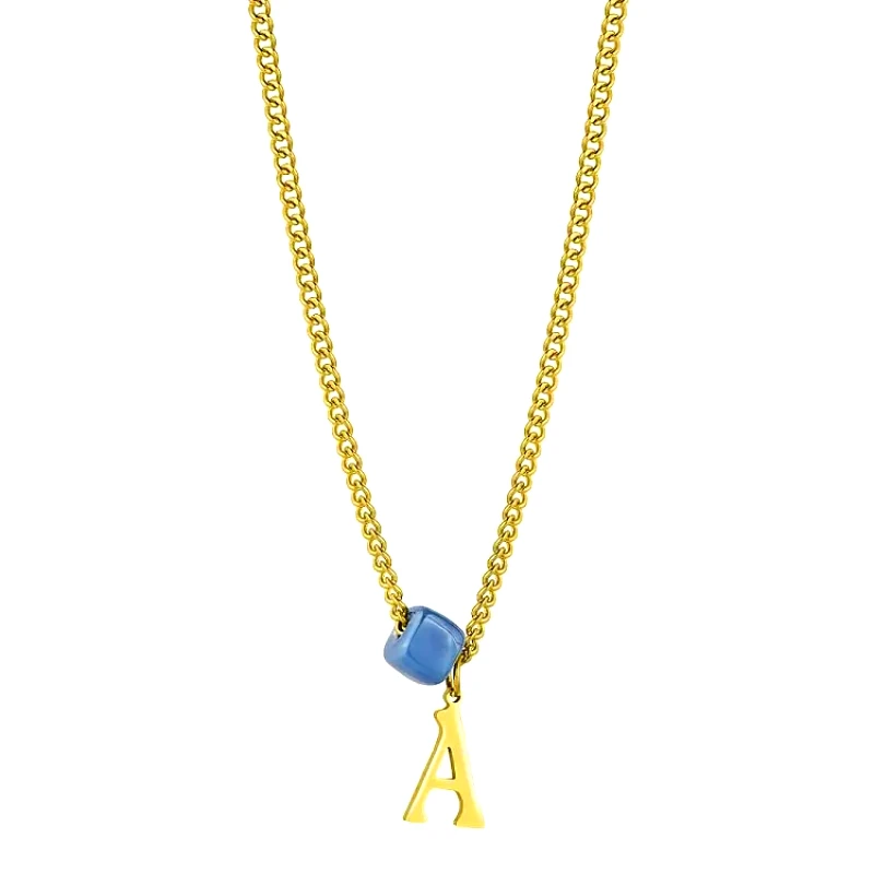 AMOR AMOR Κολιέ Από Ανοξείδωτο Ατσάλι Επιχρυσωμένο Με Χάντρα Και Μονόγραμμα AA11938