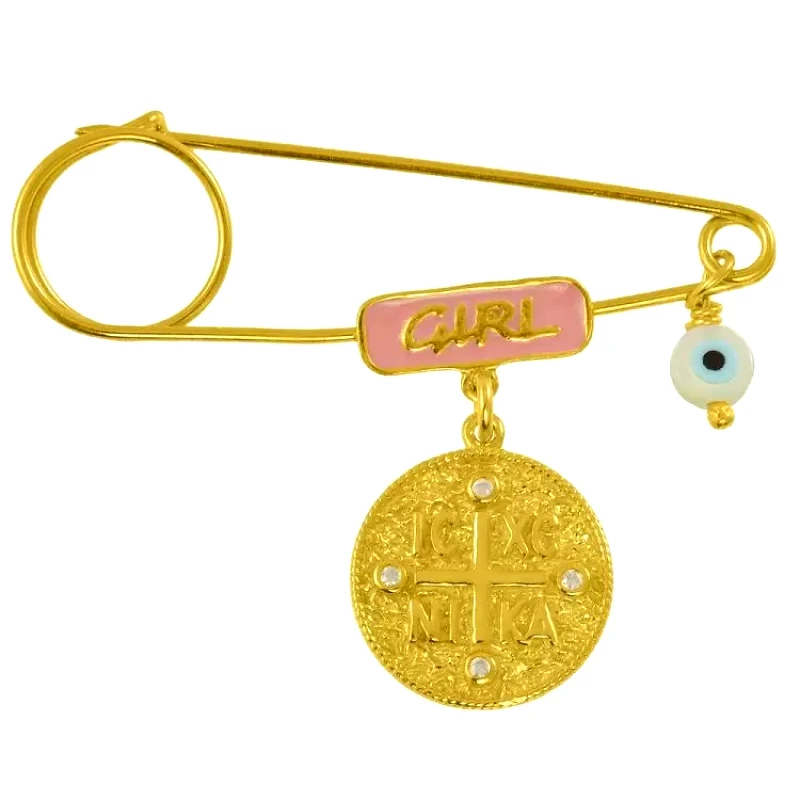 AMOR AMOR Παραμάνα Από Ασήμι 925 Επιχρυσωμένο Με Ματάκι Και Κωνσταντινάτο KO70496