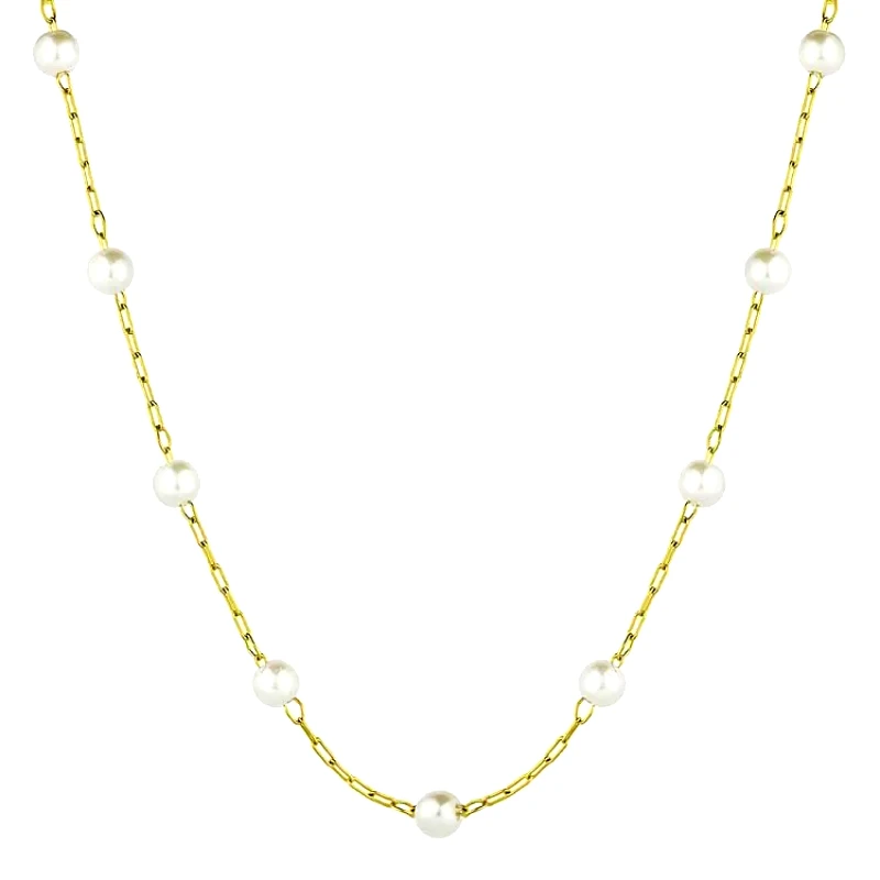 AMOR AMOR Κολιέ Αλυσίδα Από Ανοξείδωτο Ατσάλι Επιχρυσωμένο 24Κ Με Μαργαριτάρια TA17927 40cm