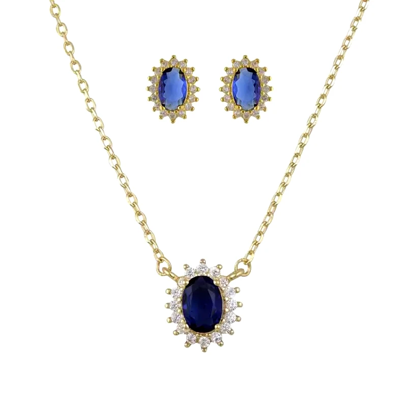 AMOR AMOR Σετ Κολιέ - Σκουλαρίκια Ροζέτα Από Ασήμι 925 Επιχρυσωμένο Οβάλ SS17418