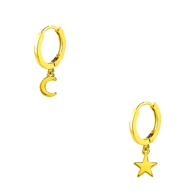 AMOR AMOR Σκουλαρίκια Κρίκοι Με Αστέρι Και Φεγγάρι Από Ορείχαλκο Επιχρυσωμένο 24K AA48005