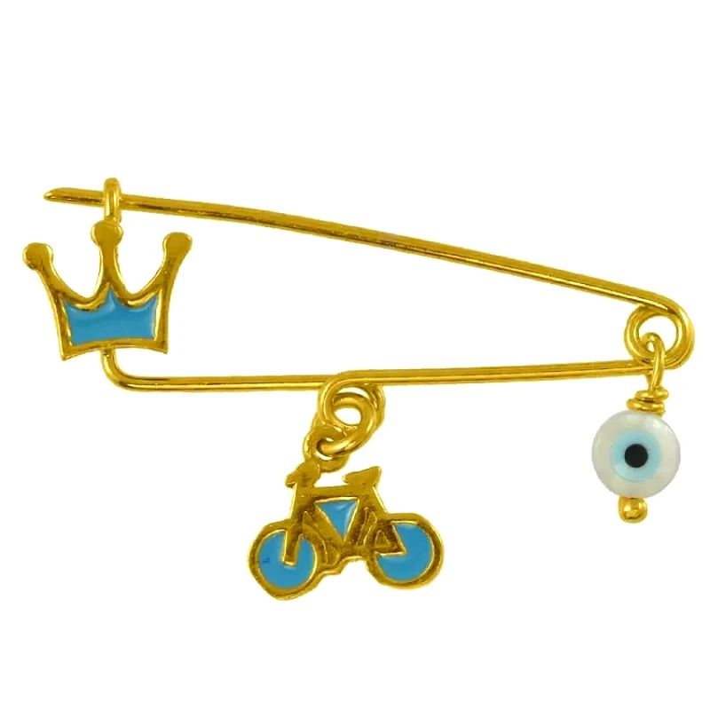 AMOR AMOR Παραμάνα Από Ασήμι 925 Επιχρυσωμένο Με Ματάκι, Κορώνα Και Ποδήλατο KO70455