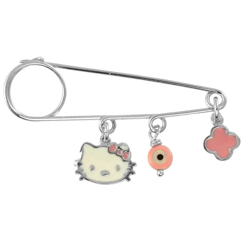 AMOR AMOR Παραμάνα Από Ασήμι 925 Επιπλατινωμένο Hello Kitty Με Ματάκι Και Σταυρό KO70488