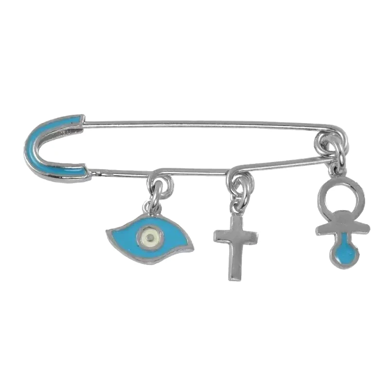 AMOR AMOR Παραμάνα Από Ασήμι 925 Επιπλατινωμένο Με Πιπίλα, Ματάκι Και Σταυρό KO70532