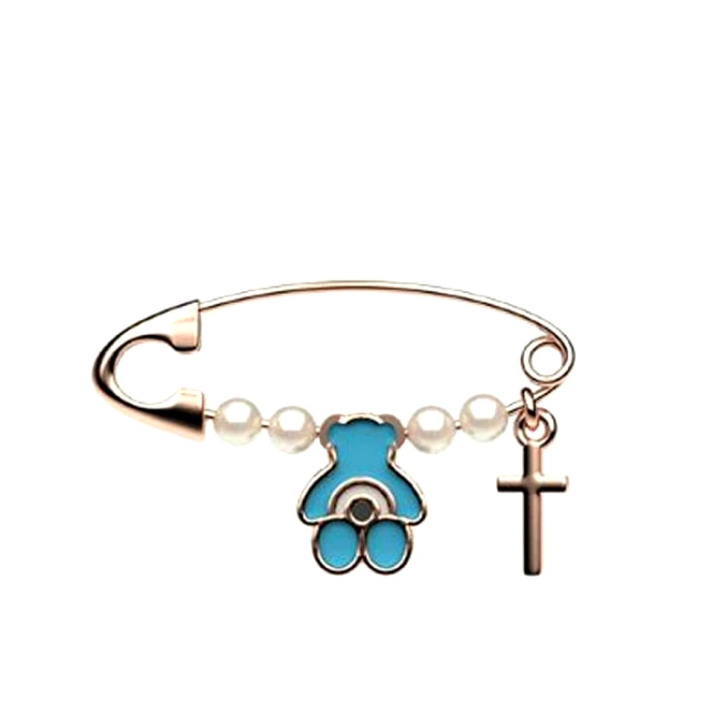 AMOR AMOR Παραμάνα Από Ασήμι 925 Ροζ Επιχρυσωμένο Με Αρκουδάκι Και Σταυρό EX64291