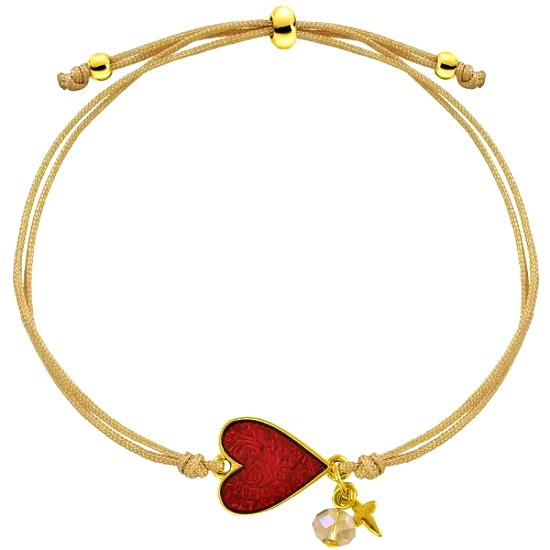 AMOR AMOR Βραχιόλι Από Κορδόνι Και Ορείχαλκο Επιχρυσωμένο Με Καρδιά Και Σταυρό AA28529