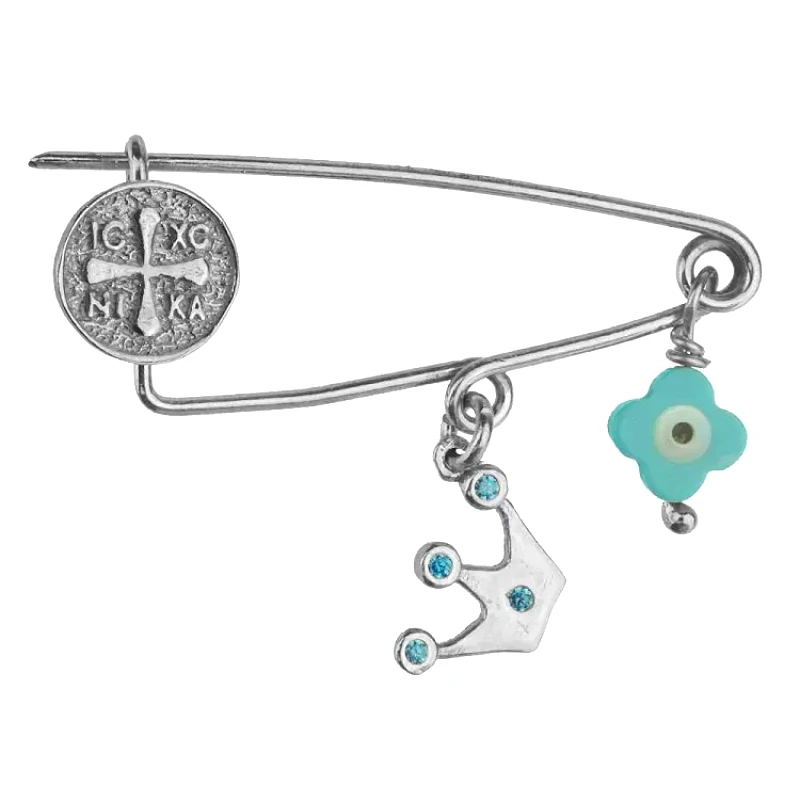 AMOR AMOR Παραμάνα Από Ασήμι 925 Επιπλατινωμένο Με Σταυρό, Ματάκι Και Κορώνα KO70555