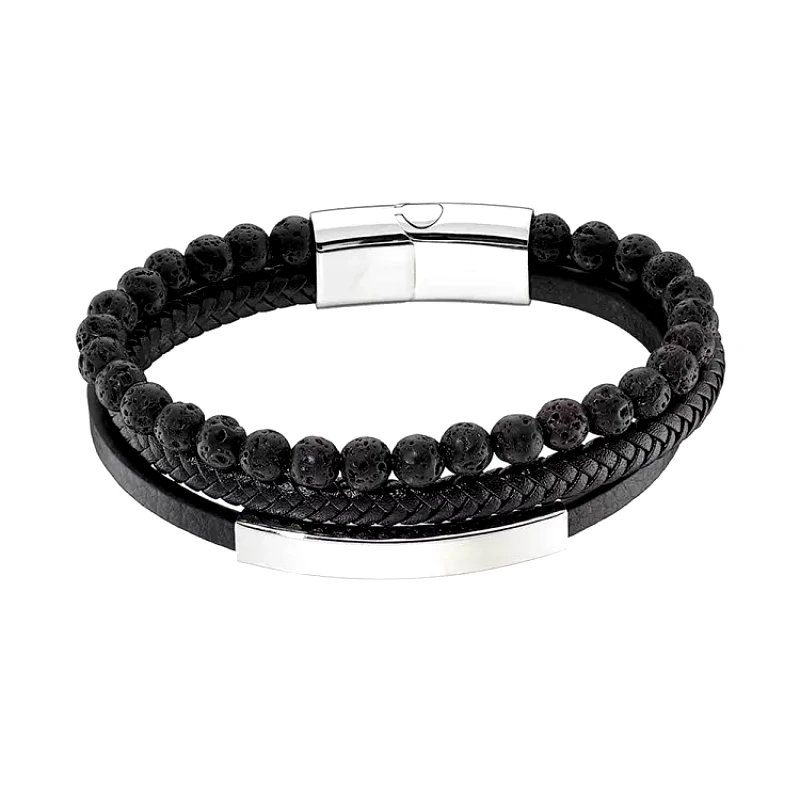 AMOR AMOR Βραχιόλι Από Δέρμα Και Ανοξείδωτο Ατσάλι AS29555