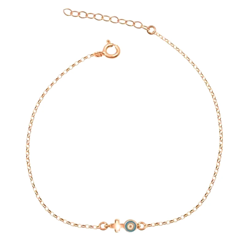 AMOR AMOR Βραχιόλι Από Ασήμι 925 Ροζ Επιχρυσωμένο Με Ματάκι Και Σταυρό EX26988