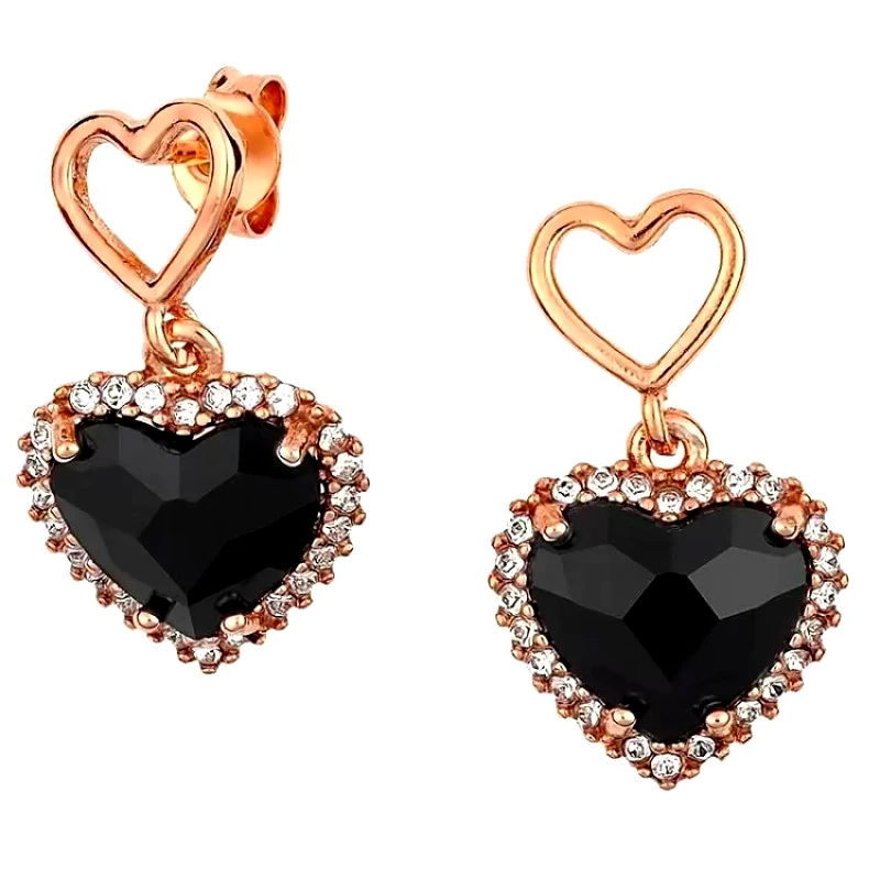 AMOR AMOR Σκουλαρίκια Από Ασήμι 925 Ροζ Επιχρυσωμένο Με Καρδιές Swarovski EX49466