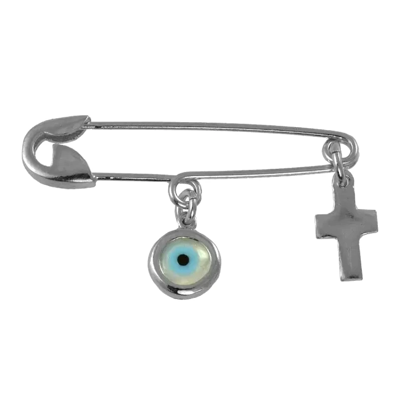 AMOR AMOR Παραμάνα Από Ασήμι 925 Επιπλατινωμένο Με Ματάκι Και Σταυρό KO70536