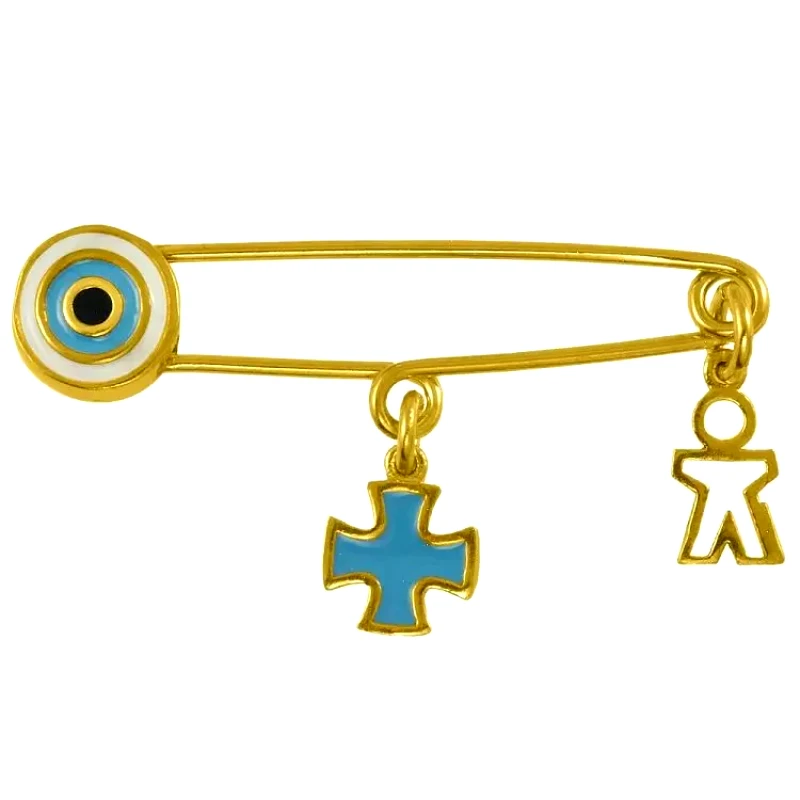 AMOR AMOR Παραμάνα Από Ασήμι 925 Επιχρυσωμένο Με Ματάκι Και Σταυρό KO70475