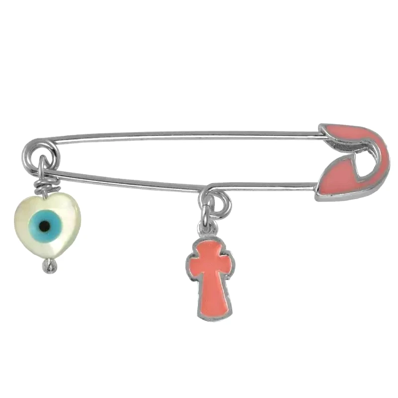 AMOR AMOR Παραμάνα Από Ασήμι 925 Επιπλατινωμένο Με Ματάκι Και Σταυρό KO70518