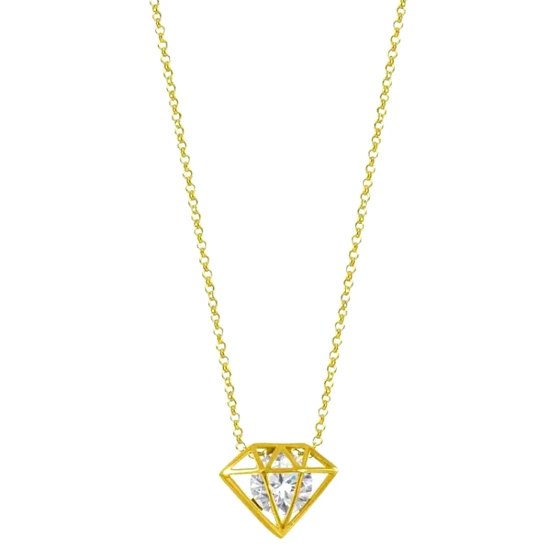 AMOR AMOR Κολιέ Από Ασήμι 925 Επιχρυσωμένο Με Σχέδιο Διαμάντι EX18644