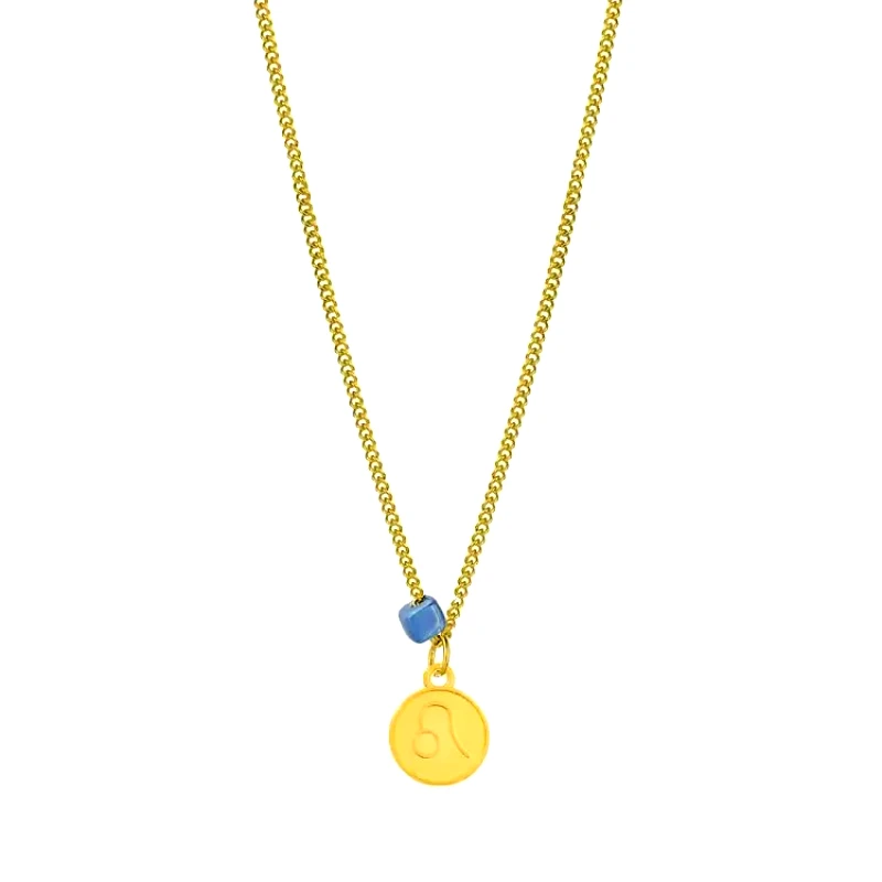 AMOR AMOR Κολιέ Από Ανοξείδωτο Ατσάλι Και Ορείχαλκο Επιχρυσωμένο 24Κ Με Το Ζώδιο του Λέοντα Και Χάντρα AA15803