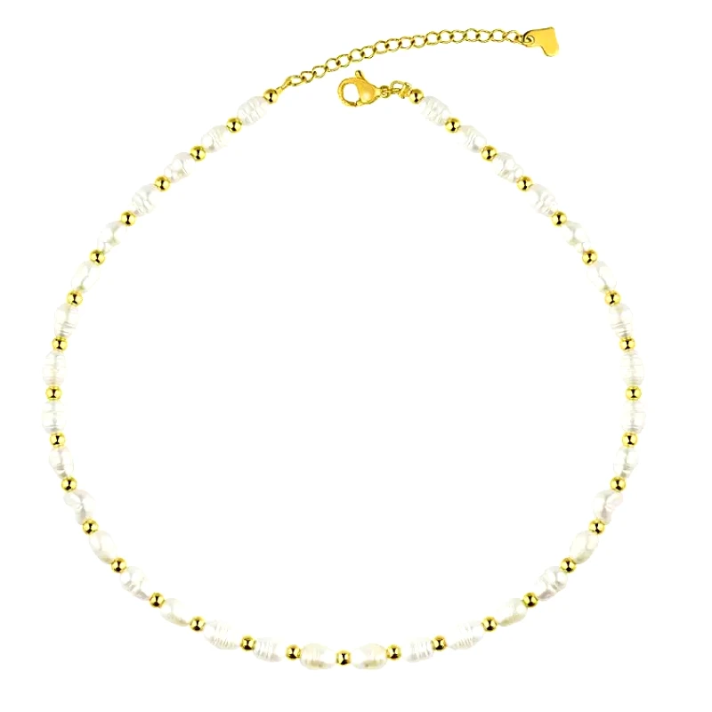 AMOR AMOR Κολιέ Από Ανοξείδωτο Ατσάλι Επιχρυσωμένο Με Μαργαριτάρια AA15709