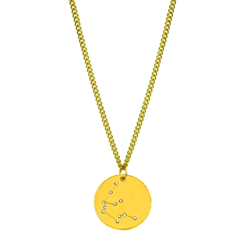 AMOR AMOR Κολιέ με τον Αστερισμό του Υδροχόου με Ζιργκόν από Ανοξείδωτο Ατσάλι Επιχρυσωμένο 24Κ AA14194