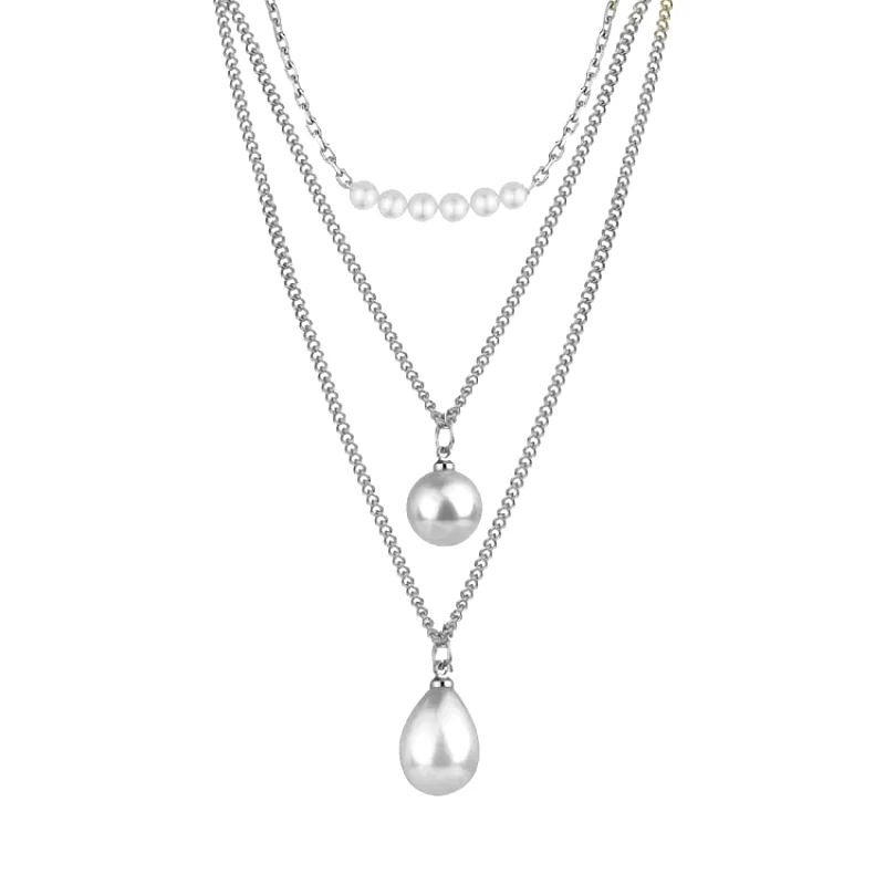 AMOR AMOR Τριπλό Κολιέ Από Ανοξείδωτο Ατσάλι Με Μαργαριτάρια AA17780