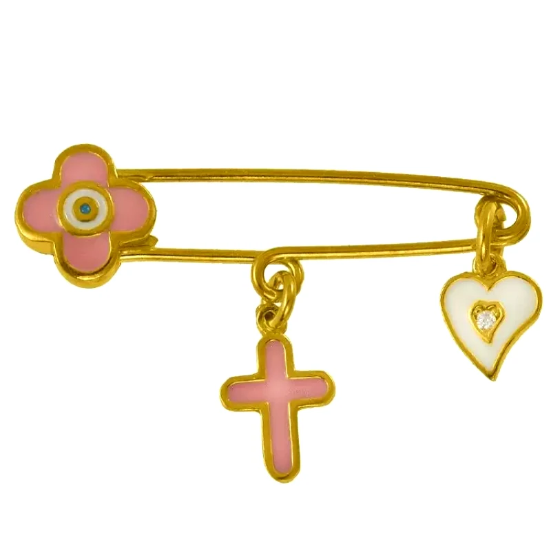 AMOR AMOR Παραμάνα Από Ασήμι 925 Επιχρυσωμένο Με Καρδιά, Ματάκι Και Σταυρό KO70481