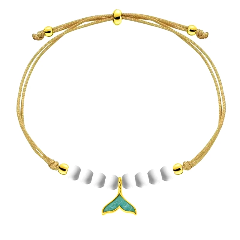 AMOR AMOR Βραχιόλι Από Κορδόνι Και Ορείχαλκο Επιχρυσωμένο 24Κ Με Ουρά Φάλαινας AA25389