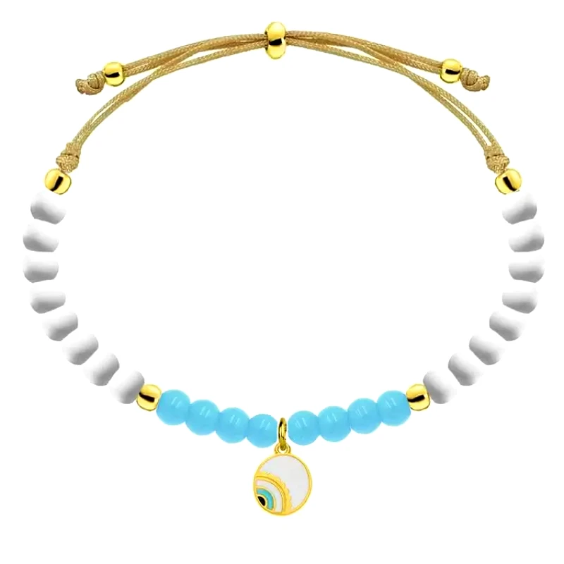 AMOR AMOR Βραχιόλι Από Κορδόνι, Χάντρες Και Ορείχαλκο Επιχρυσωμένο 24Κ Με Ματάκι AA25413