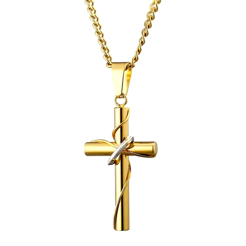 AMOR AMOR Κολίε Από Ατσάλι Επιχρυσωμένο 24Κ Με Σταυρό AS12036