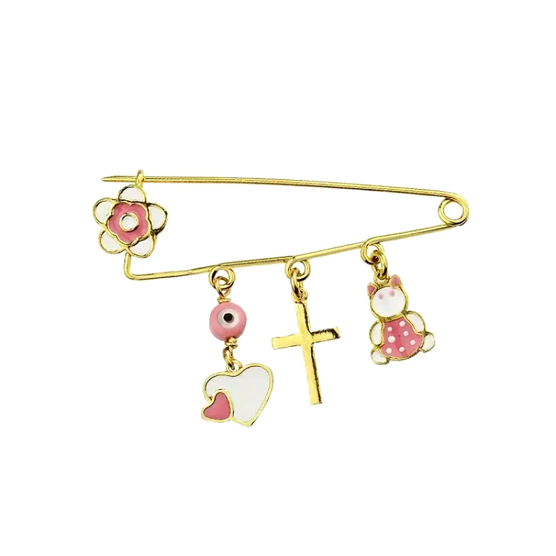 AMOR AMOR Παραμάνα Από Ασήμι 925 Επιχρυσωμένο Με Ματάκι, Σταυρό Και Καρδιά KO70625