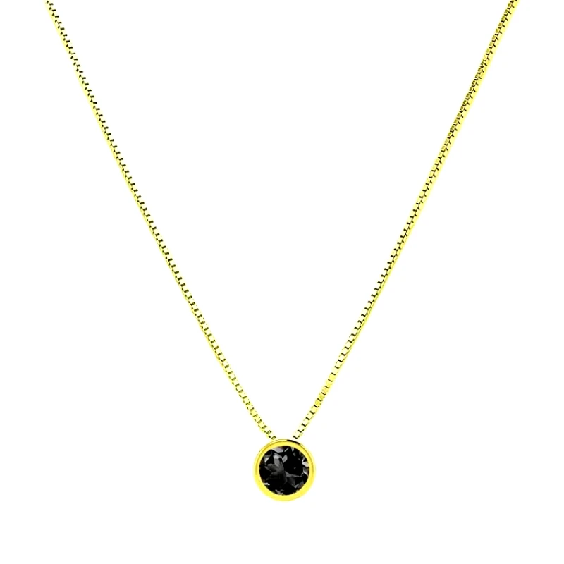 AMOR AMOR Κολιέ Από Ασήμι 925 Επιχρυσωμένο Μονόπετρο 7mm/8mm Με Ζιργκόν Μαύρο SS12295