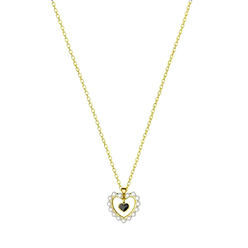 AMOR AMOR Κολιέ Από Ασήμι 925 Επιχρυσωμένο Με Καρδιά Από Μαργαριτάρια Swarovski EX15413
