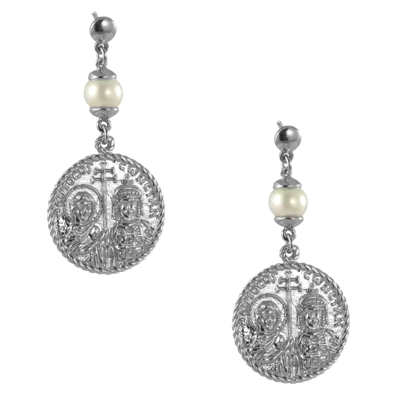 AMOR AMOR Σκουλαρίκια Από Ασήμι 925 Επιπλατινωμένο Με Φλουρί Κωνσταντινάτο ΚΟ49823