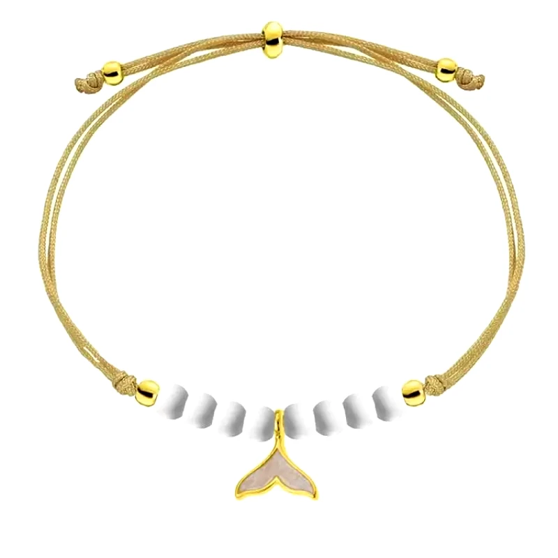 AMOR AMOR Βραχιόλι Από Κορδόνι Και Ορείχαλκο Επιχρυσωμένο 24Κ Με Ουρά Φάλαινας AA25390