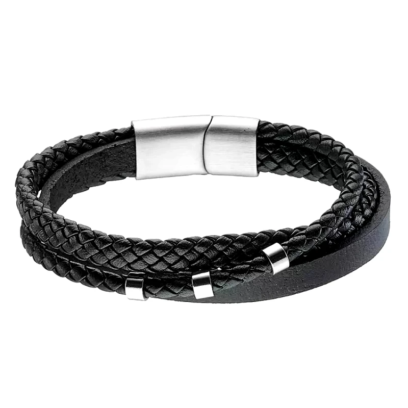 AMOR AMOR Βραχιόλι Από Δέρμα Και Ανοξείδωτο Ατσάλι AS20899