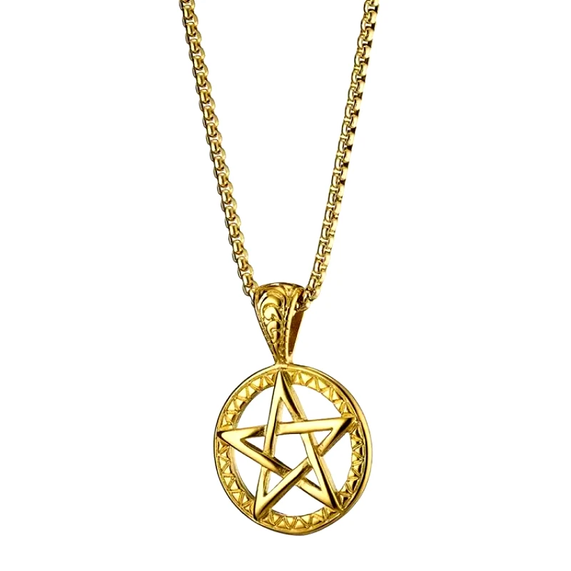 AMOR AMOR Κολιέ Ανδρικό Από Ανοξείδωτο Ατσάλι Επιχρυσωμένο Με Πεντάλφα AS13359