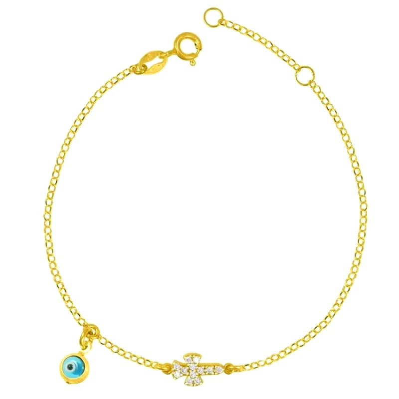 AMOR AMOR Βραχιόλι Από Ασήμι 925 Επιχρυσωμένο Με Σταυρό Και Ματάκι KO23488