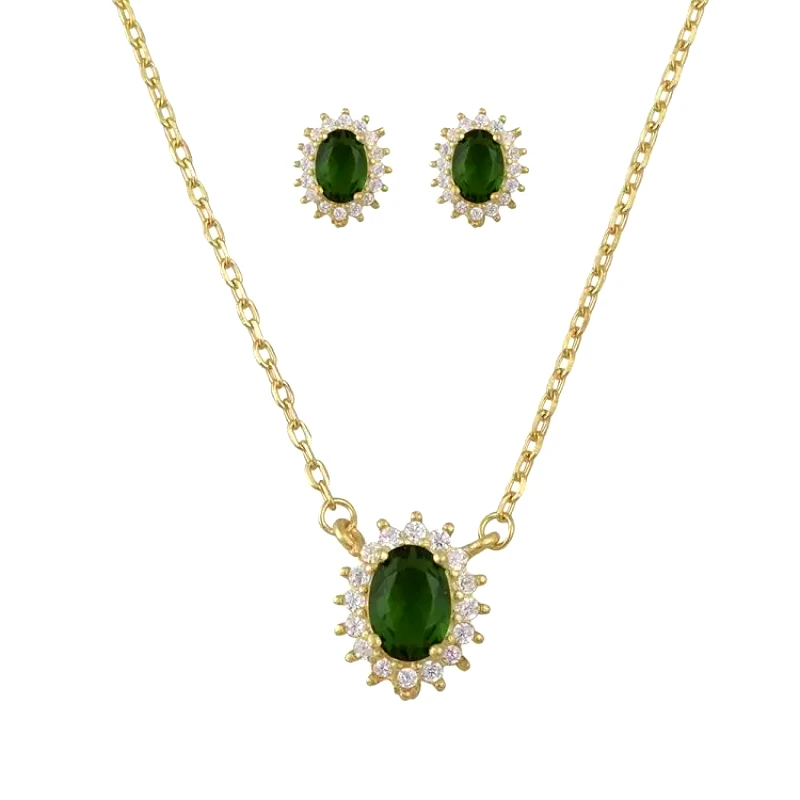 AMOR AMOR Σετ Κολιέ - Σκουλαρίκια Ροζέτα Από Ασήμι 925 Επιχρυσωμένο Οβάλ SS17420