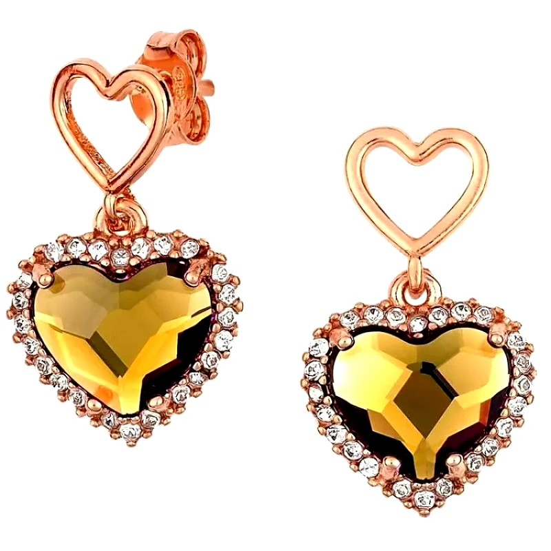 AMOR AMOR Σκουλαρίκια Από Ασήμι 925 Ροζ Επιχρυσωμένο Με Καρδιές Swarovski EX49469
