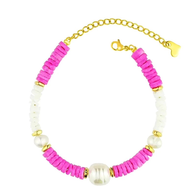 AMOR AMOR Βραχιόλι Από Ανοξείδωτο Ατσάλι Επιχρυσωμένο Με Κοχύλια Και Μαργαριτάρια AA29496