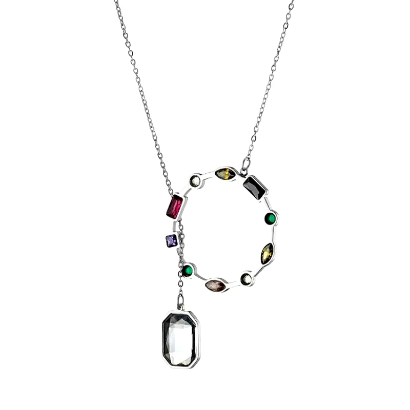 AMOR AMOR Κολίε Από Ανοξείδωτο Ατσάλι Με Κύκλο Από Κρύσταλλα AS14727