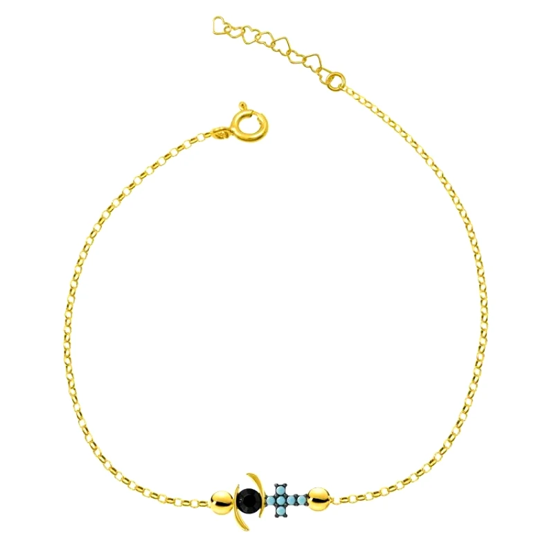 AMOR AMOR Βραχιόλι Από Ασήμι 925 Επιχρυσωμένο Με Ματάκι Και Σταυρό EX26673