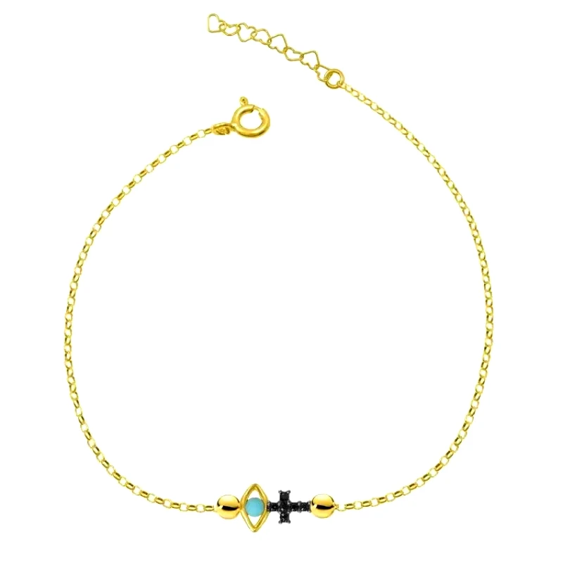 AMOR AMOR Βραχιόλι Από Ασήμι 925 Επιχρυσωμένο Με Ματάκι Και Σταυρό EX26661