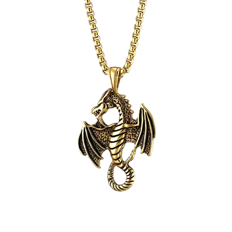 AMOR AMOR Κολιέ Από Ανοξείδωτο Ατσάλι Επιχρυσωμένο Με Δράκο AS15954