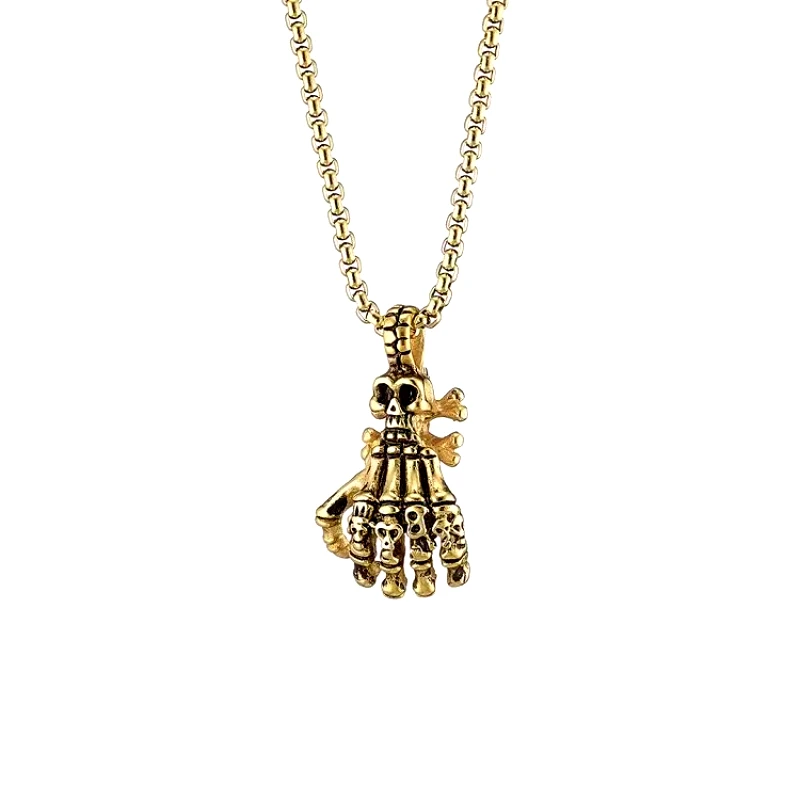 AMOR AMOR Κολιέ Από Ανοξείδωτο Ατσάλι Επιχρυσωμένο Με Νεκροκεφαλή AS15948