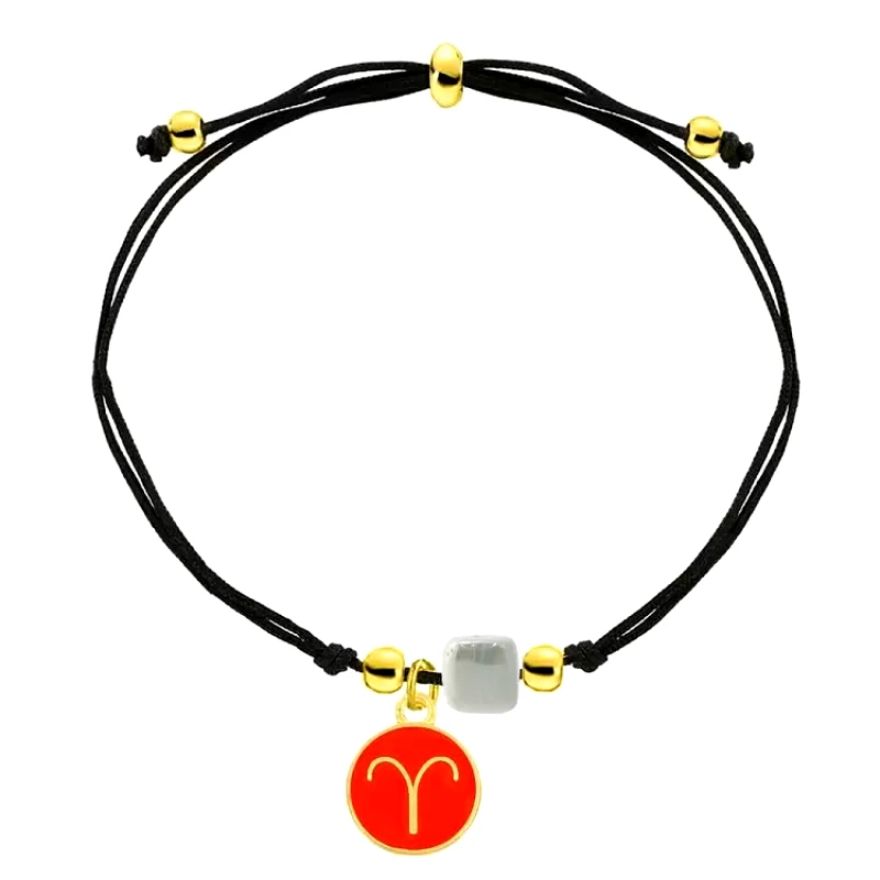 AMOR AMOR Bραχιόλι Από Κορδόνι Και Ορείχαλκο Επιχρυσωμένο 24Κ Με το Ζώδιο Του Κριού Και Χάντρα AA25351