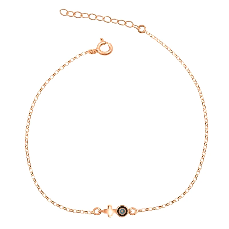 AMOR AMOR Βραχιόλι Από Ασήμι 925 Ροζ Επιχρυσωμένο Με Ματάκι Και Σταυρό EX26985