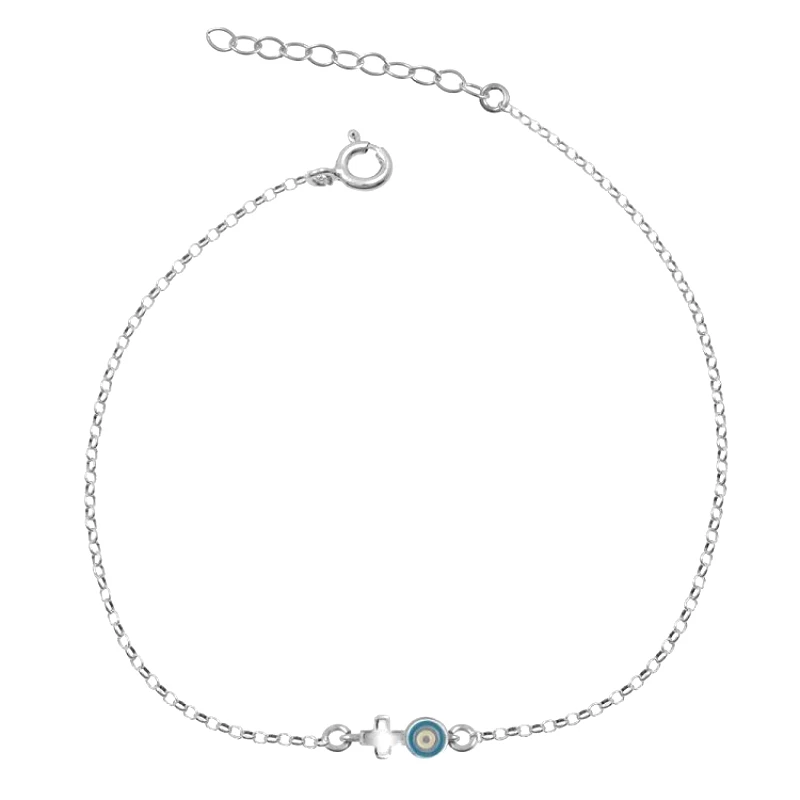 AMOR AMOR Βραχιόλι Από Ασήμι 925 Επιπλατινωμένο Με Ματάκι Και Σταυρό EX26986